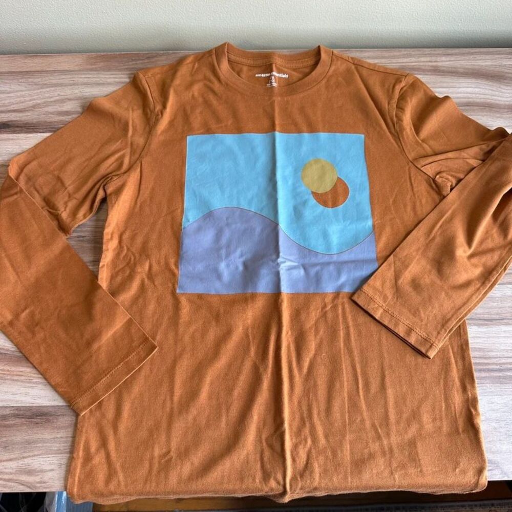 Amazon Essentials Boys L 10 Long Sleeve 100% Cotton Graphic T Shirt Brown
